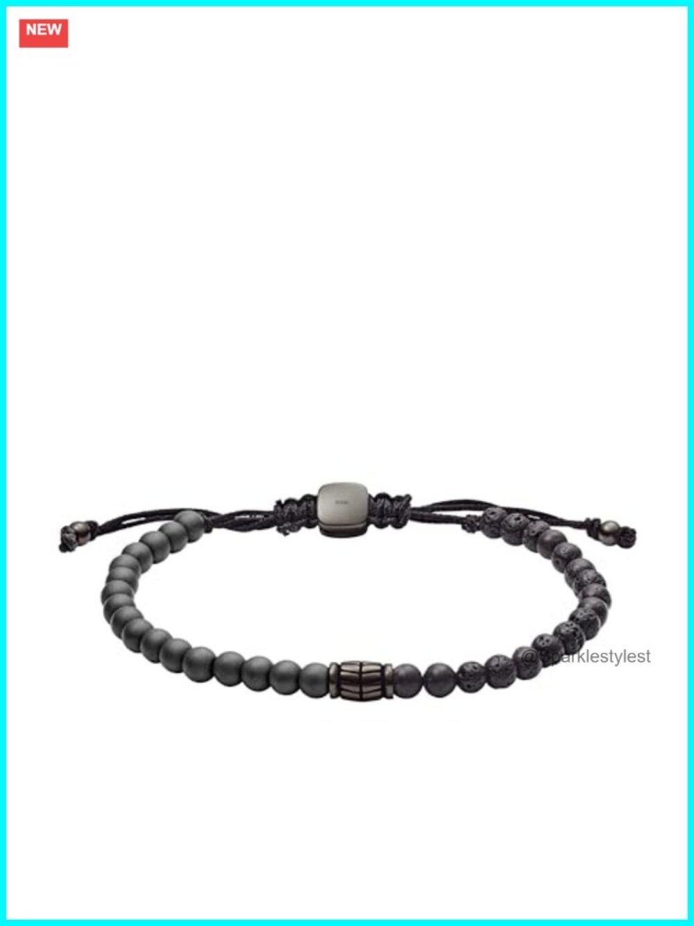 Mens Beaded Bracelet Stainless Steel Hematite Lava Stone Adjustable
